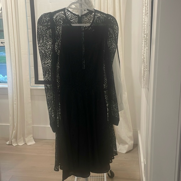 Maje Black puff sleeve lace dress with camisole lining with adjustable straps. - Picture 6 of 8
